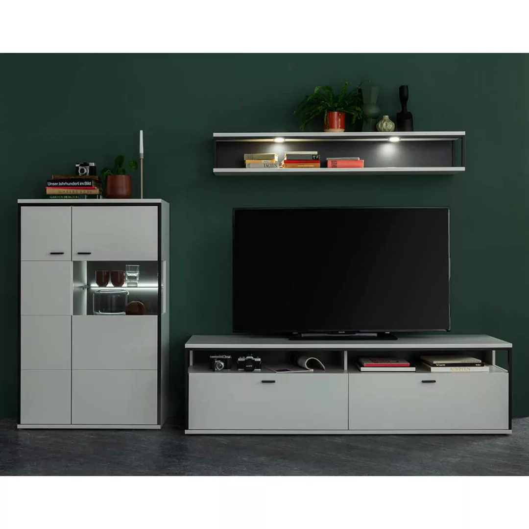 Wohnwand weiß modern 136 cm hoch melaminbeschichtet (dreiteilig) günstig online kaufen