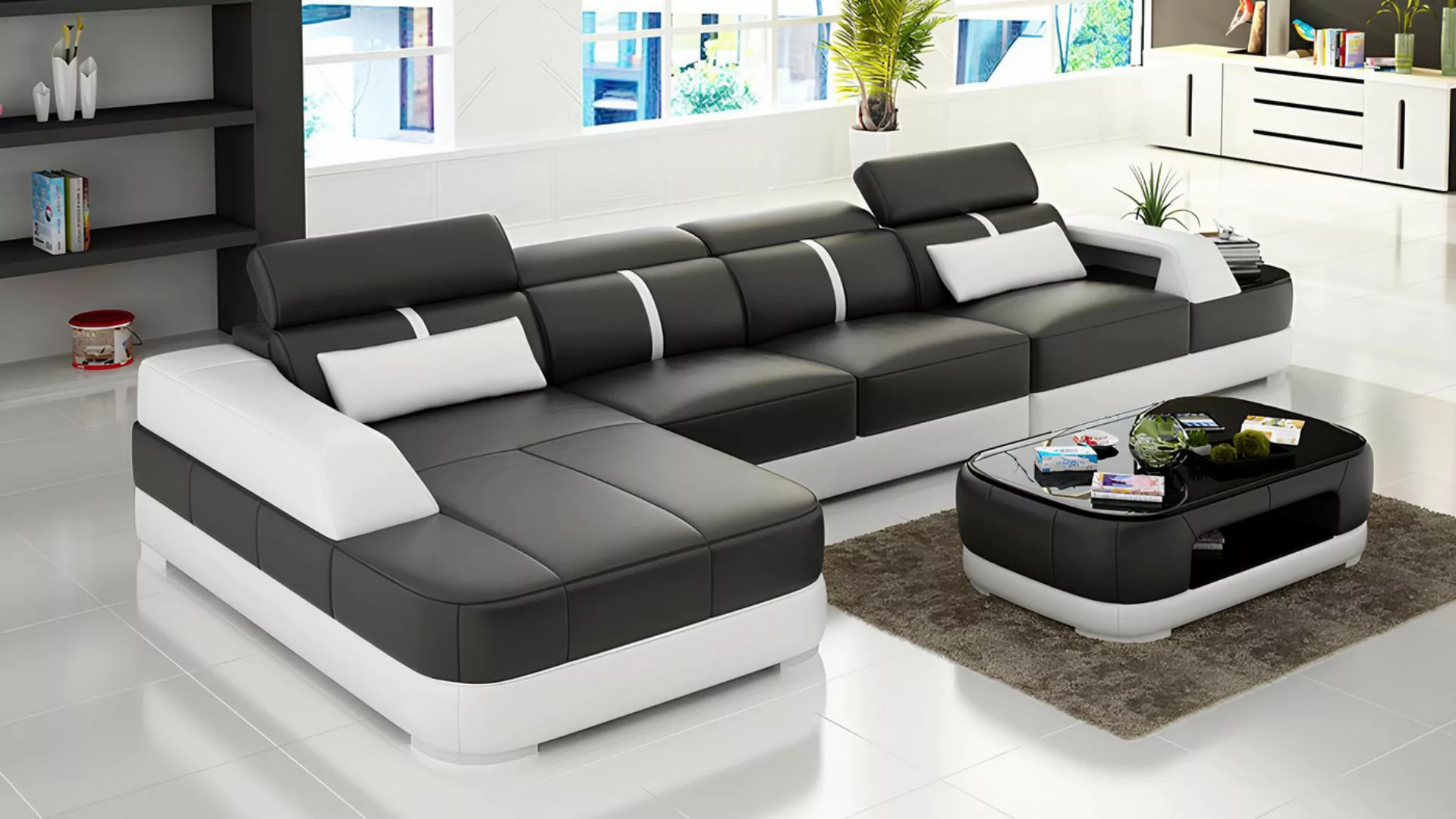 Xlmoebel Ecksofa Sofa aus Leder mit Polsterung und USB-Anschluss für das Wo günstig online kaufen