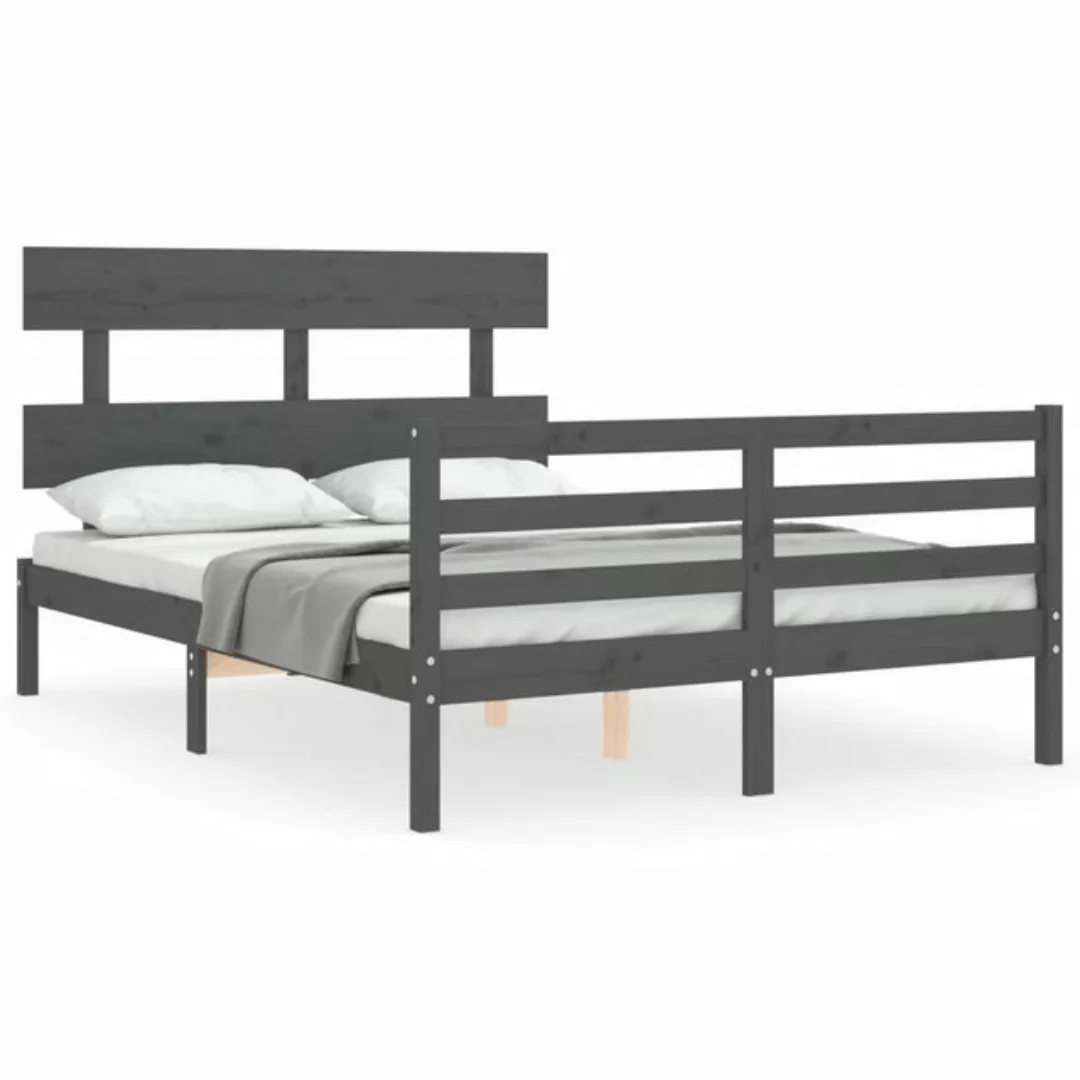 vidaXL Bett Massivholzbett mit Kopfteil Grau 140x190 cm günstig online kaufen