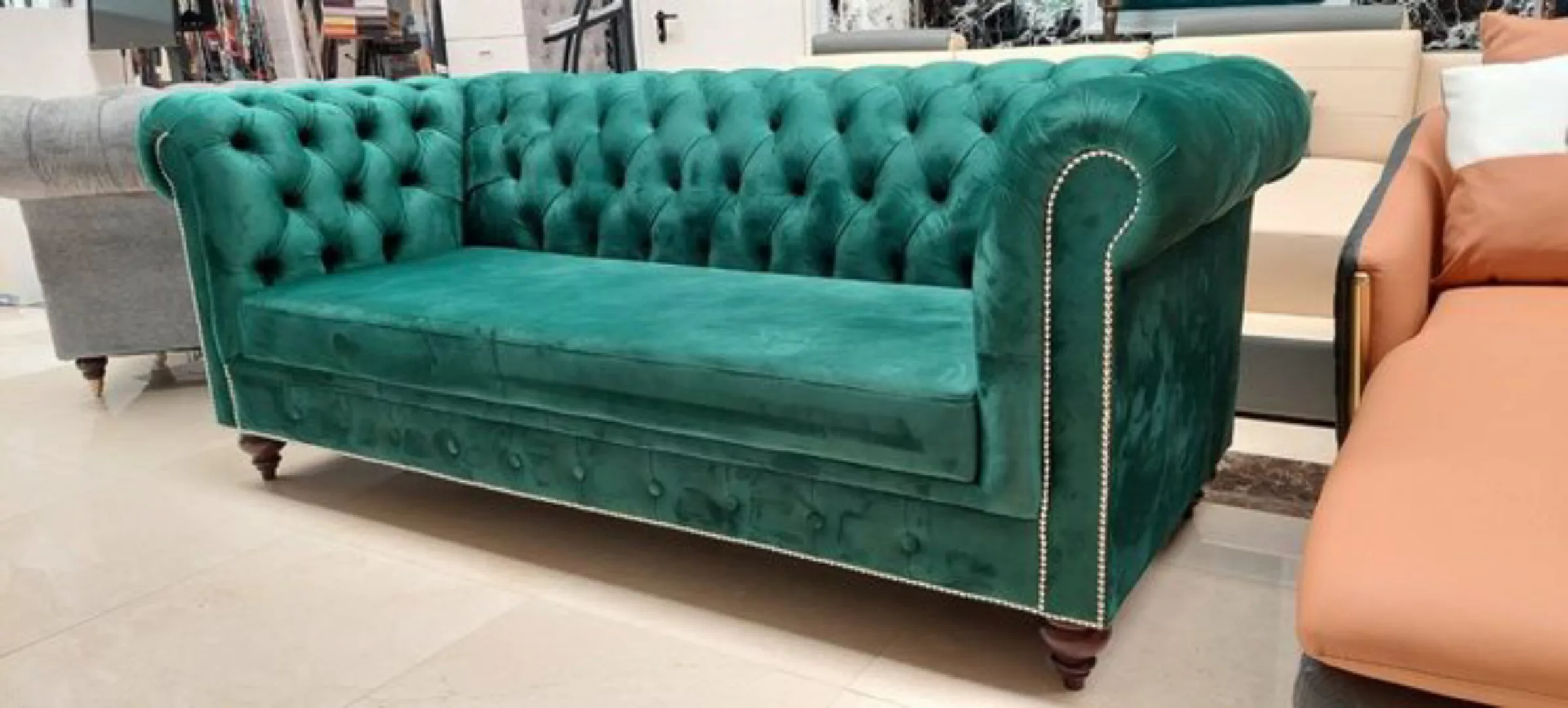 JVmoebel Sofa Sofa Chesterfield Designer Sofa 3 Sitzer Wohnzimmer Couch Grü günstig online kaufen