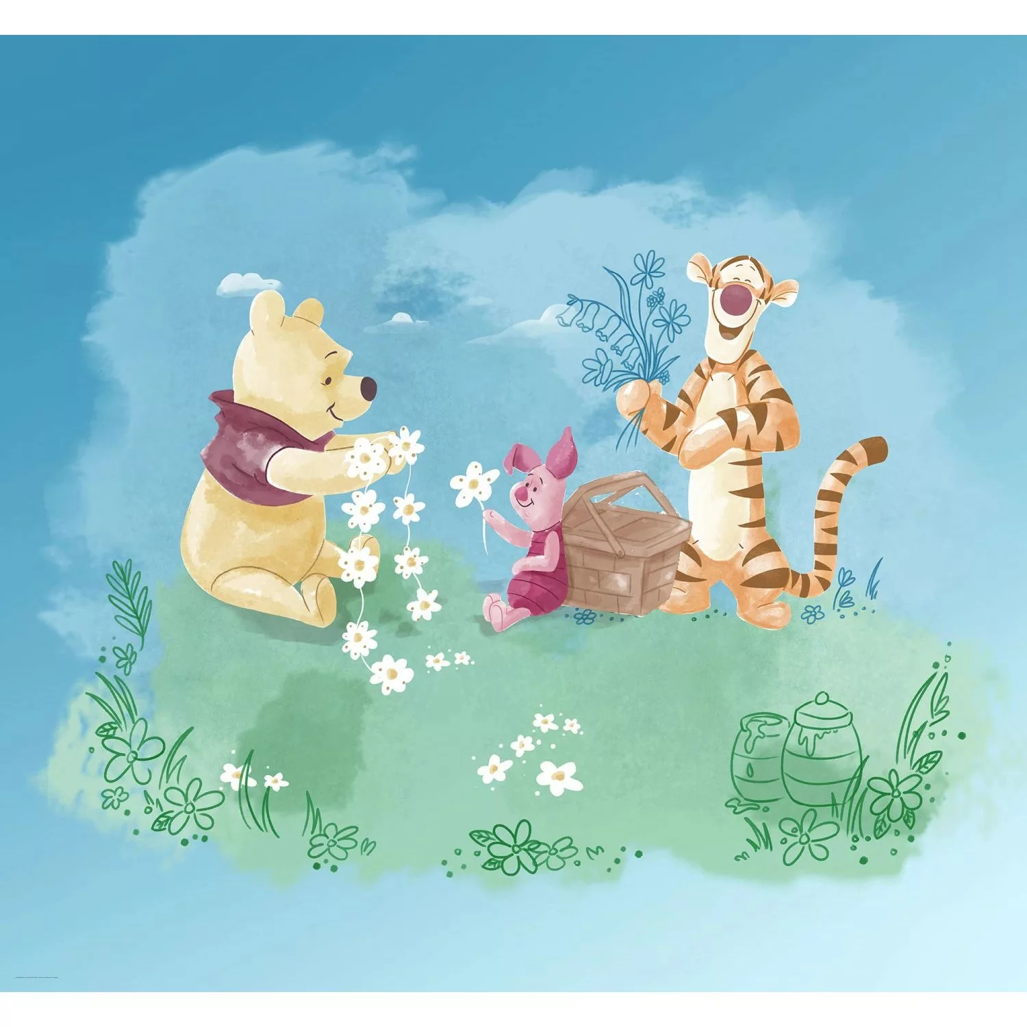 Disney Fototapete Pu Der Bär Blau und Grün 300 x 280 cm 610072 günstig online kaufen