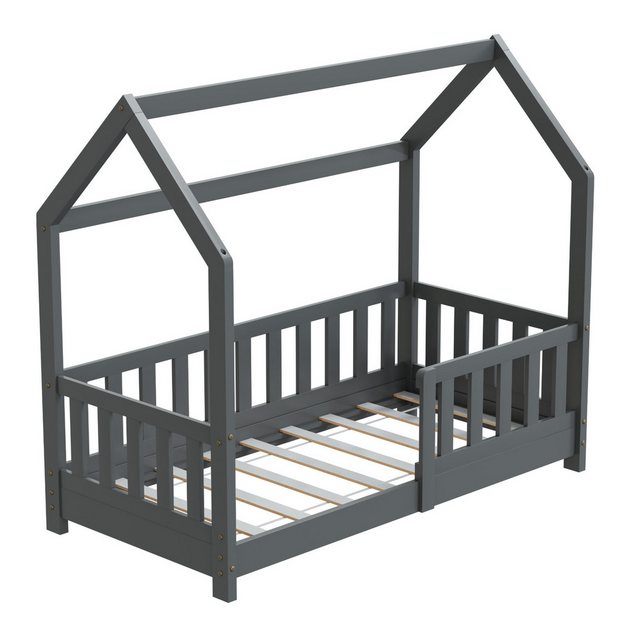 HAGO Kinderbett 70x140cm Grau Hausbett Dach Rausfallschutz Massivholz Kiefe günstig online kaufen