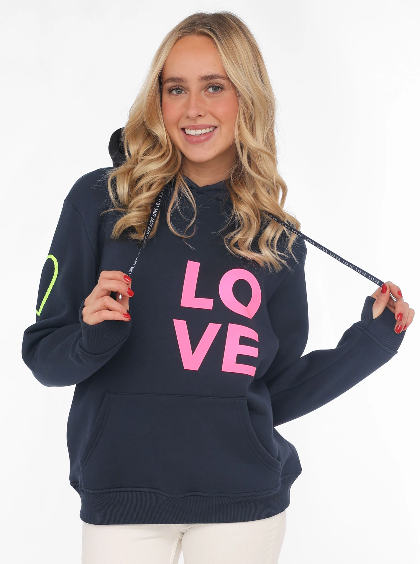 Zwillingsherz Kapuzensweatshirt, mit gesticktem Neon Herz am Ärmel und "Lov günstig online kaufen