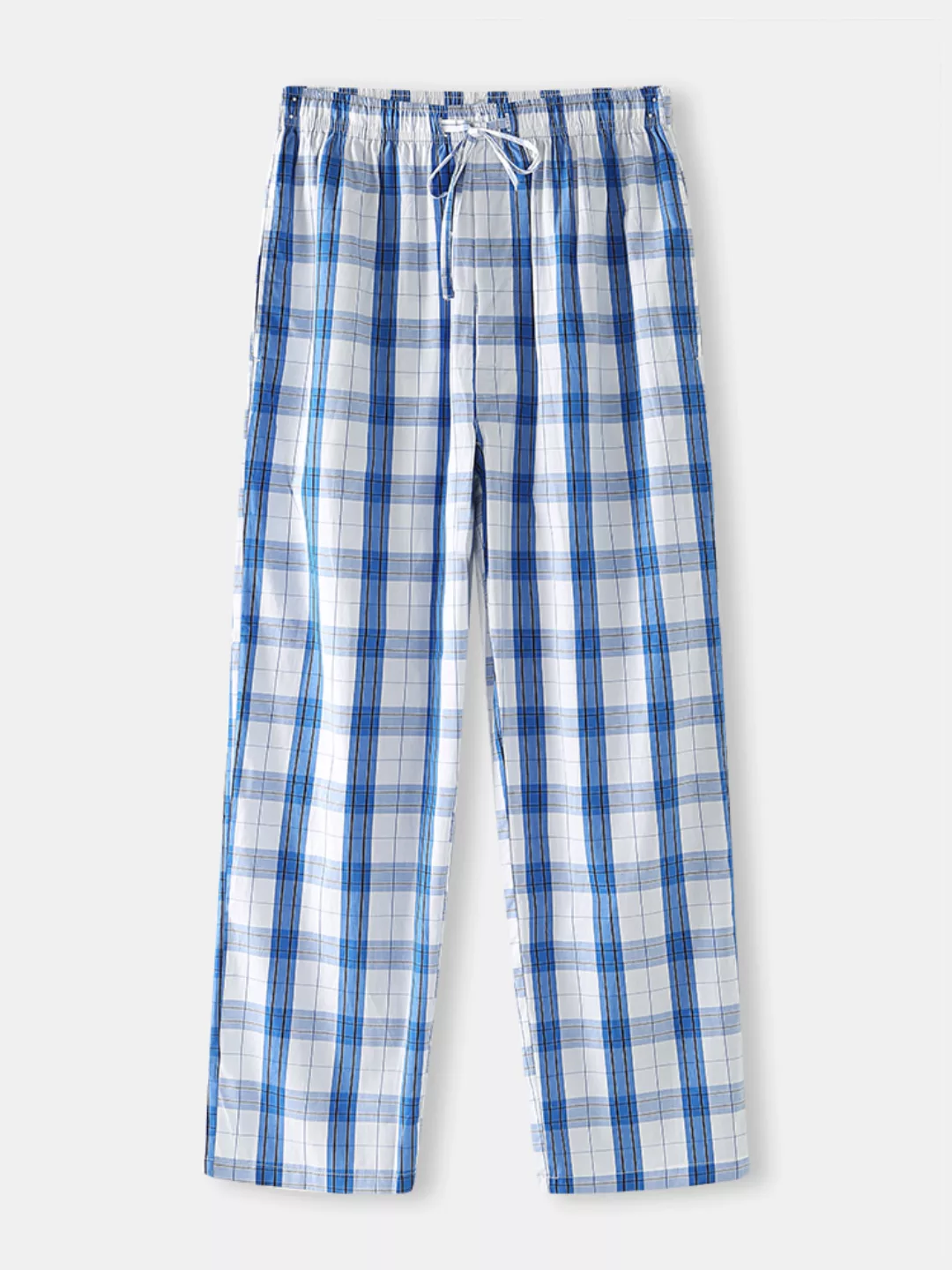 Baumwolle Atmungsaktive Blue Plaid Home Pyjamas Button Schritthose Mit Tasc günstig online kaufen