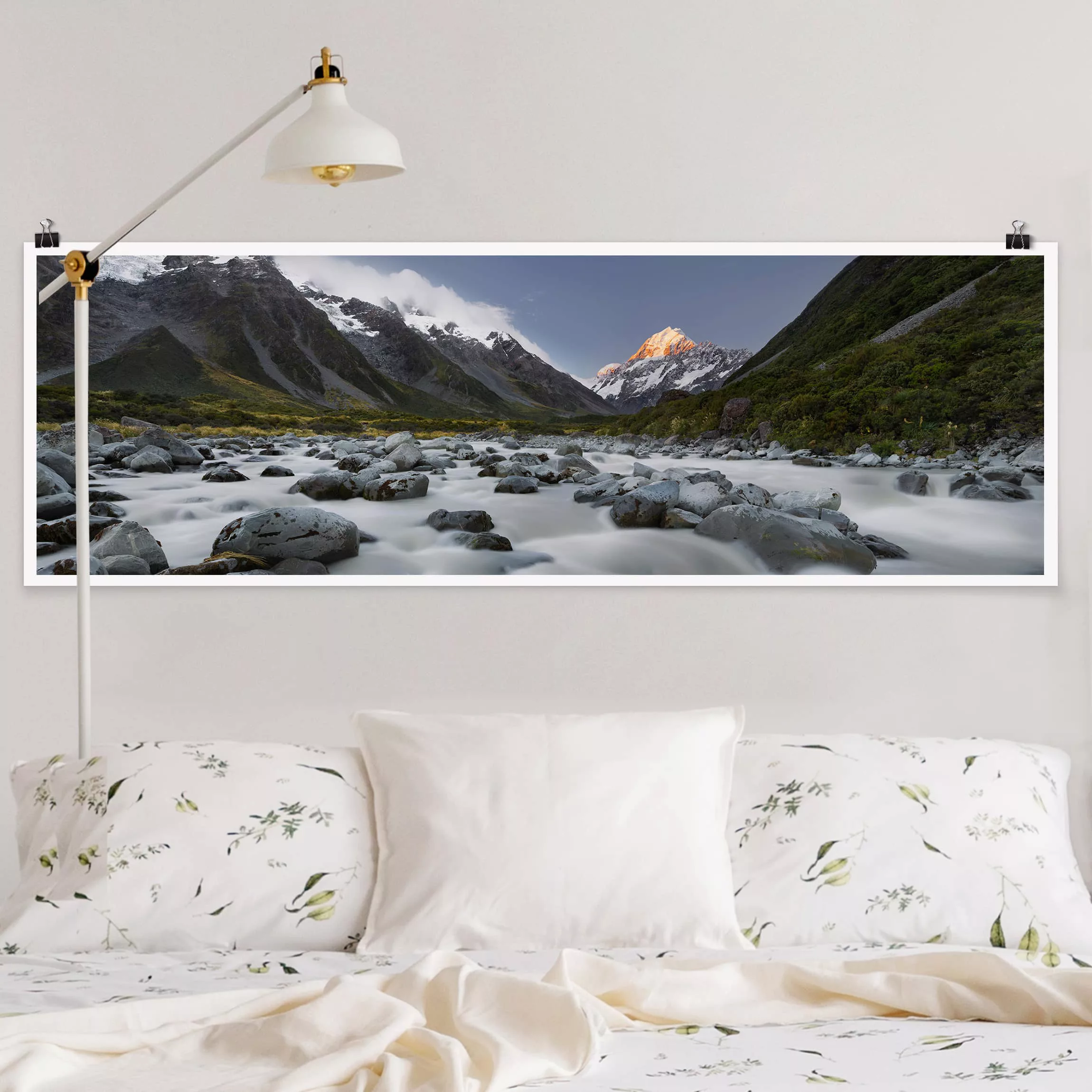Panorama Poster Natur & Landschaft Aoraki über dem Hooker River günstig online kaufen