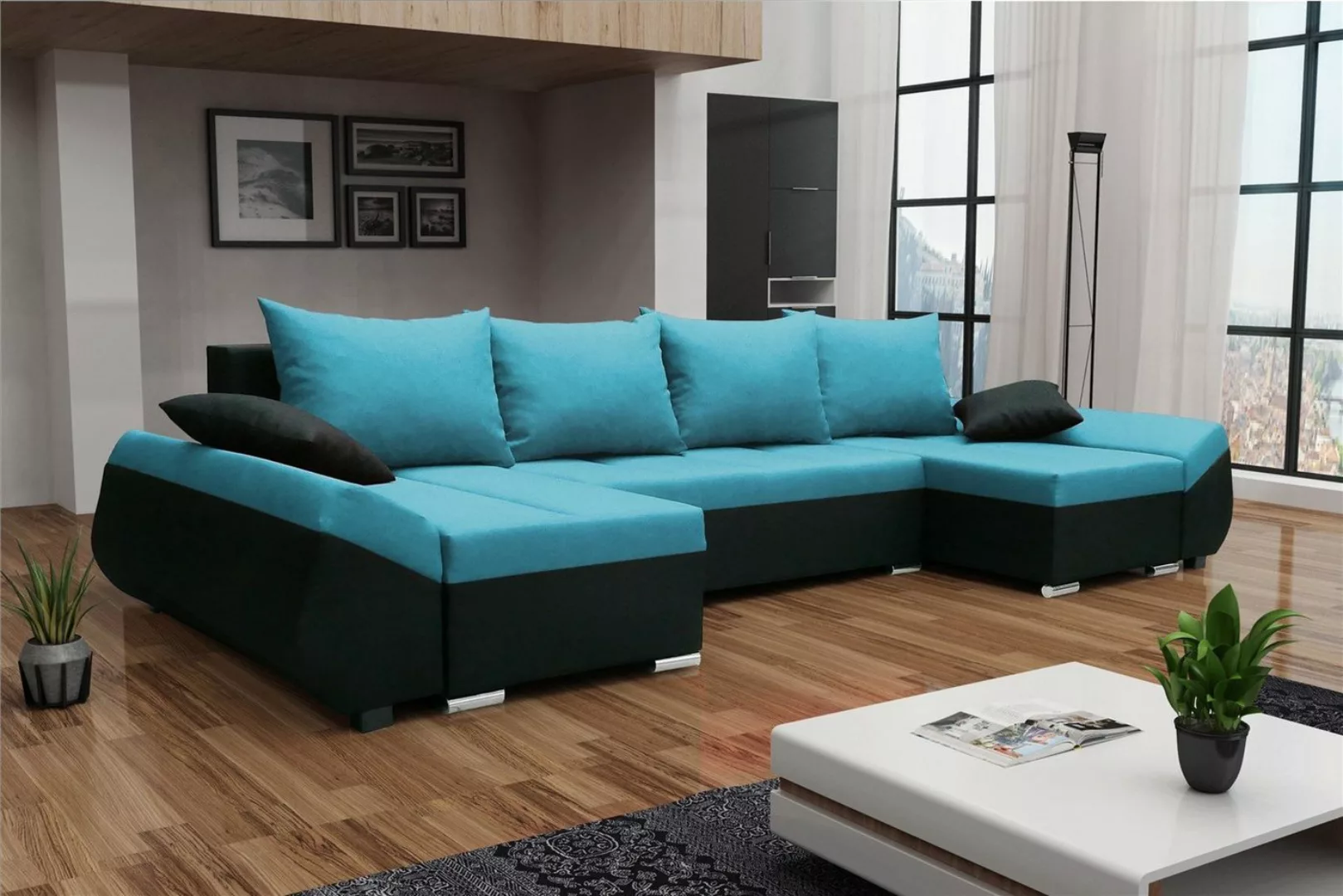 Fun Möbel Wohnlandschaft Sofa in U-Form KLEO in Stoff, inkl. Rückenkissen u günstig online kaufen