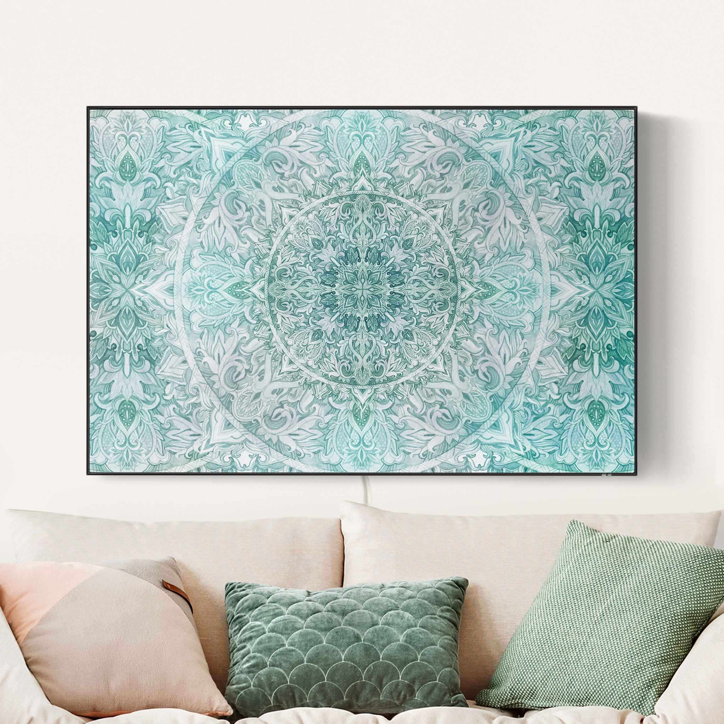 LED-Wechselbild Mandala Aquarell Ornament Muster Türkis günstig online kaufen