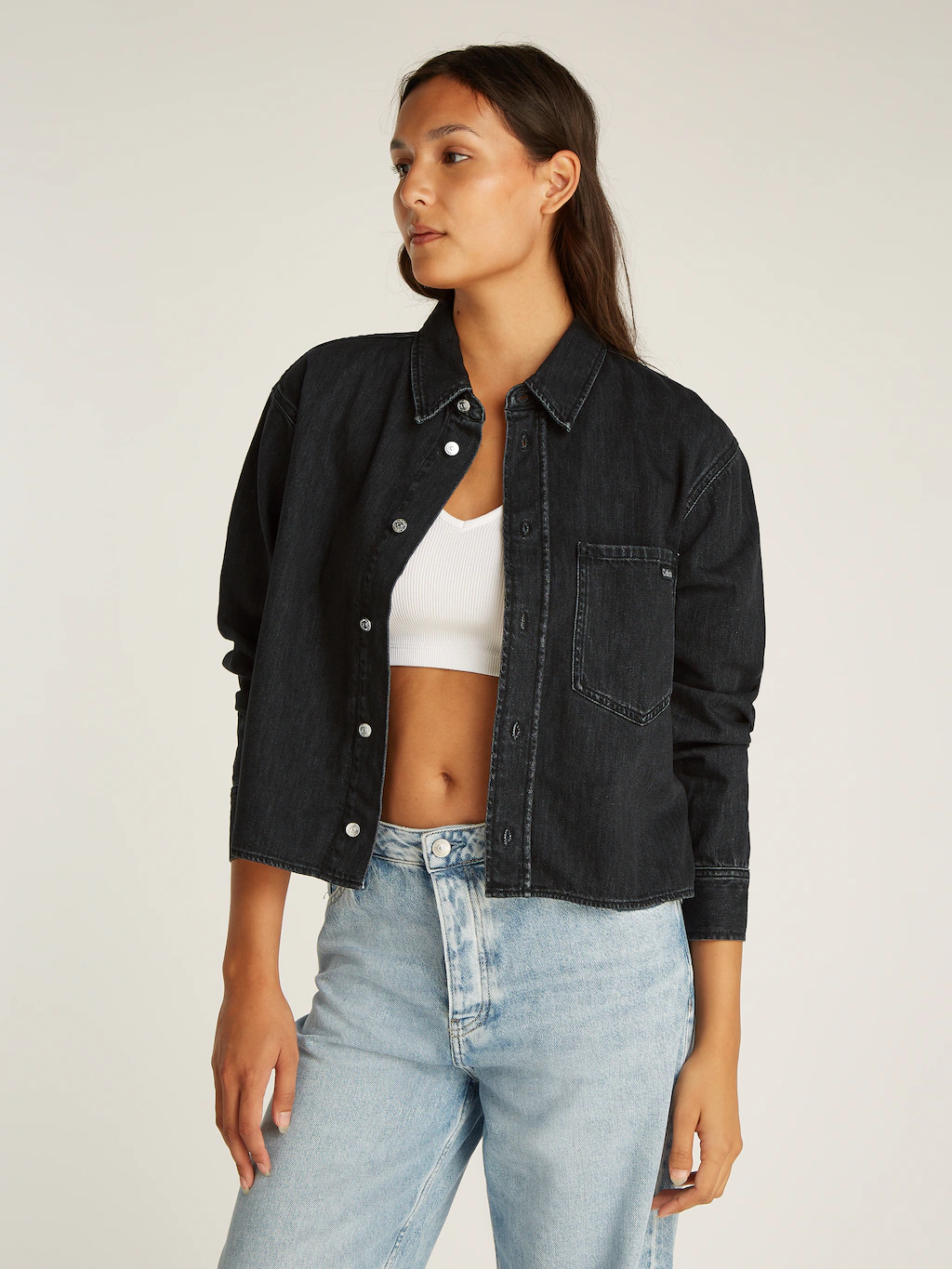 Calvin Klein Jeans Jeansbluse "CROPPED DAD DENIM SHIRT", in schwarzer Wasch günstig online kaufen