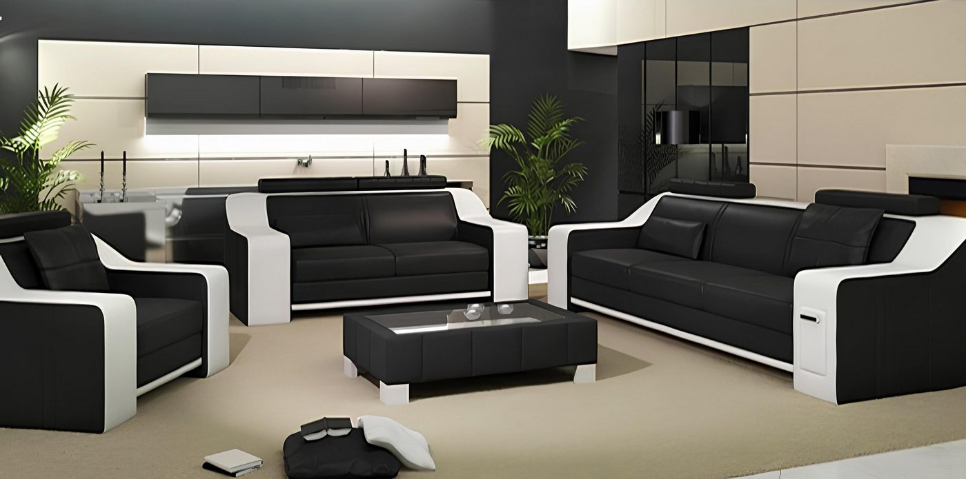 Xlmoebel Sofa Neues 3+2+1-Sofaset mit Ledersofa, Couch und Sesseln +USB-Ans günstig online kaufen