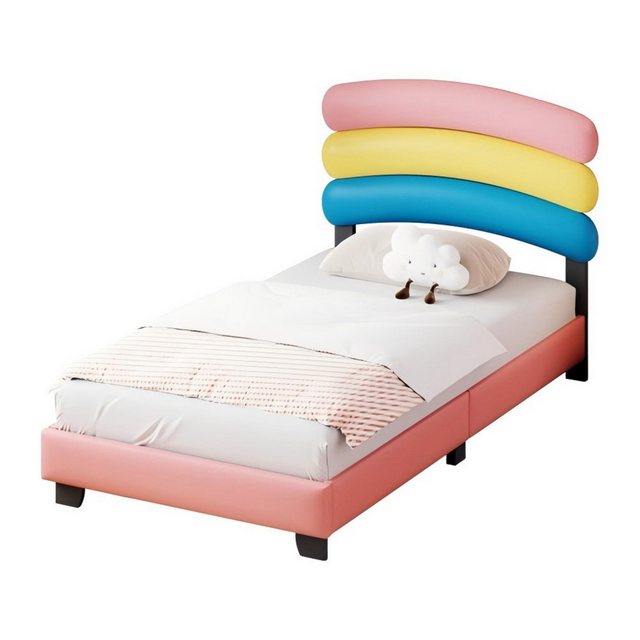 Odikalo Kinderbett Polsterbett Jugendbett 90x200 Regenbogen Lattenrost PU-L günstig online kaufen