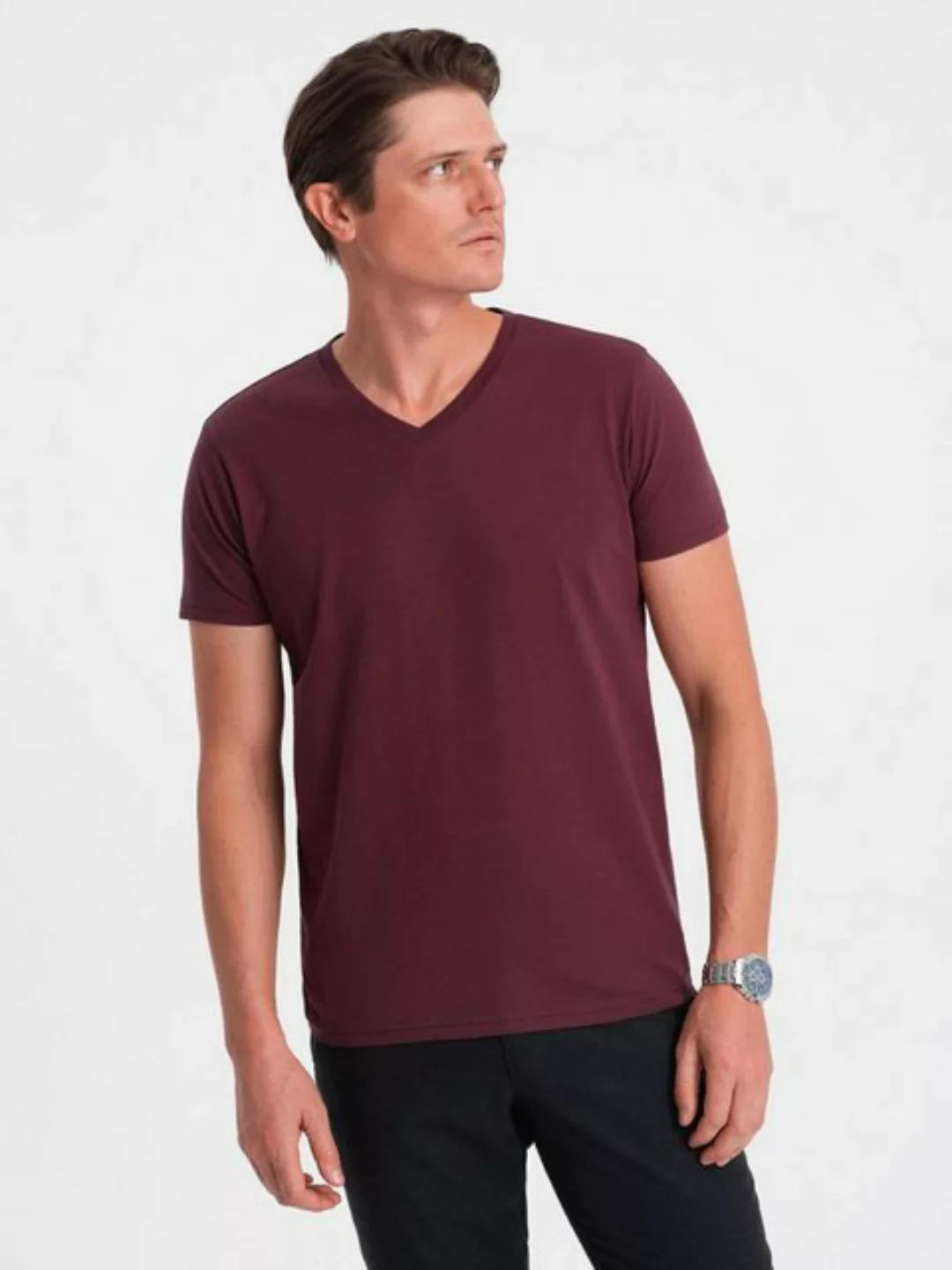 OMBRE T-Shirt Klassisches Herren-T-Shirt mit V-Ausschnitt aus Baumwolle BAS günstig online kaufen
