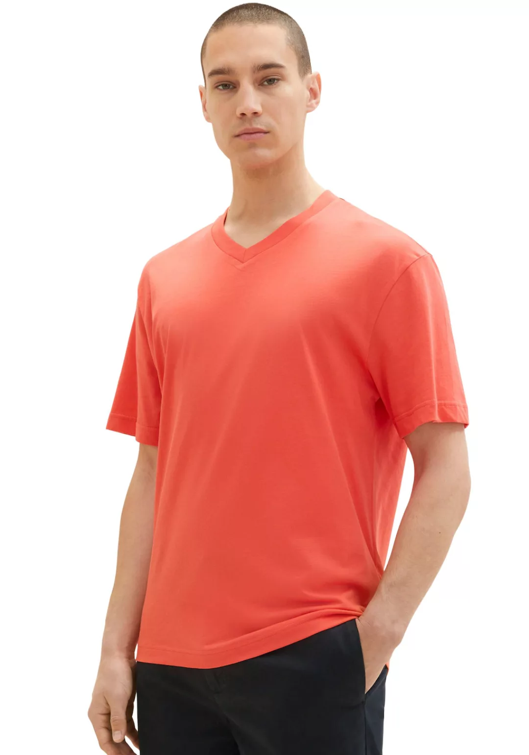 TOM TAILOR Denim T-Shirt mit abgerundetem V-Ausschnitt günstig online kaufen