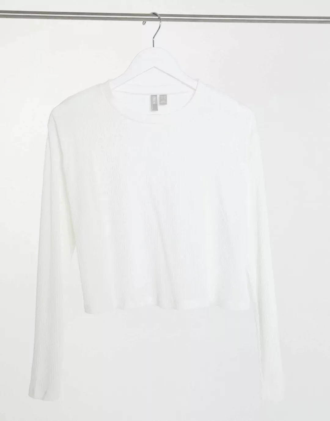 ASOS DESIGN – Langärmliges, kastenförmiges Shirt in Rippstrick in Weiß günstig online kaufen