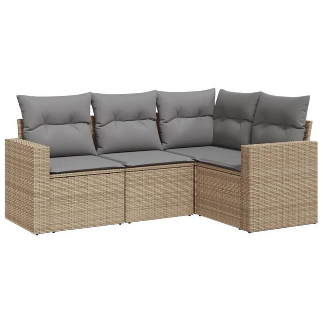 vidaXL Sofaelement 4-tlg. Garten-Sofagarnitur mit Kissen Beige Poly Rattan günstig online kaufen