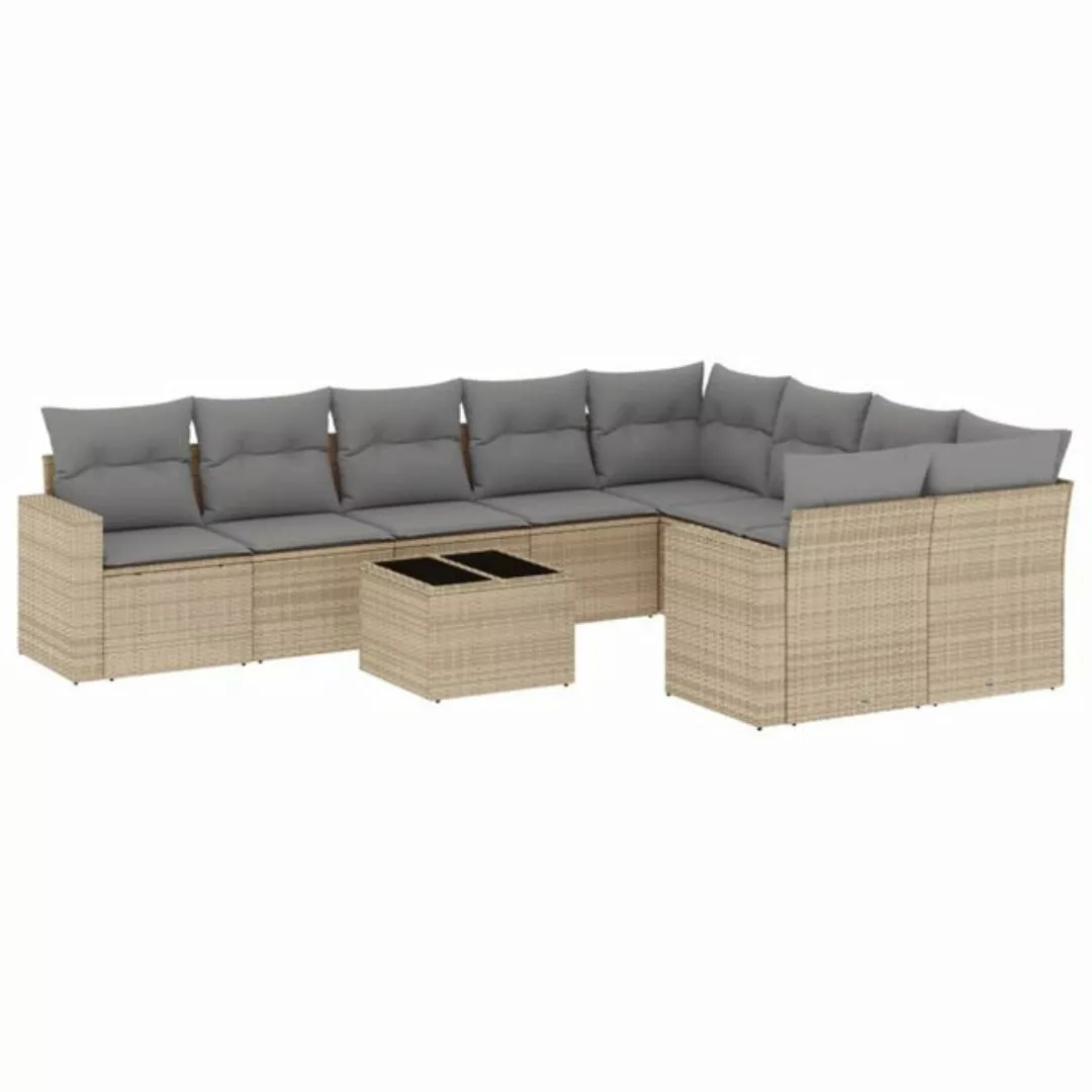 vidaXL Sofaelement 10-tlg. Garten-Sofagarnitur mit Kissen Beige Poly Rattan günstig online kaufen