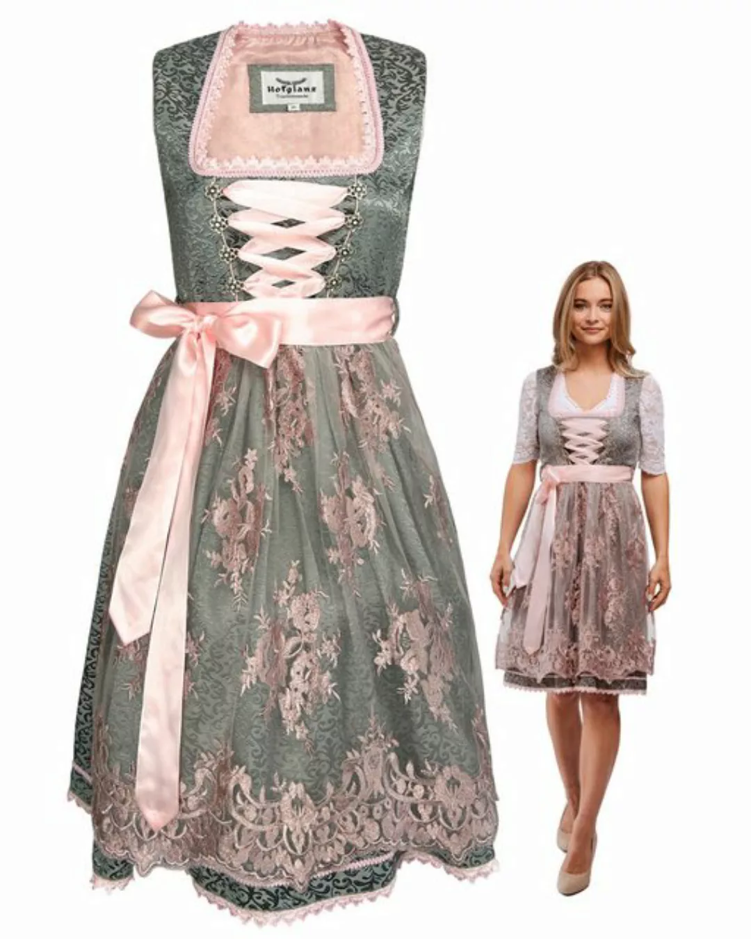 HOFGLANZ Dirndl Damen Grau & Rosa, Traditionelles Trachtenkleid im Modernem günstig online kaufen