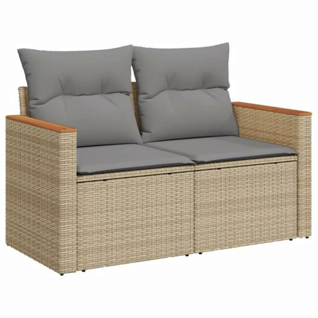 vidaXL Loungesofa Gartensofa mit Kissen 2-Sitzer Beige Poly Rattan günstig online kaufen