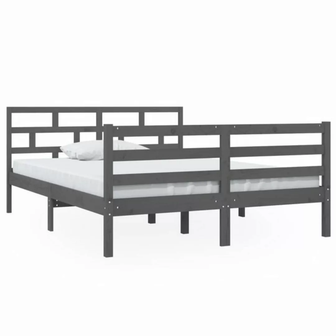 vidaXL Bettgestell Bett Bettgestell Grau Massivholz Kiefer 140x190 cm Holz- günstig online kaufen