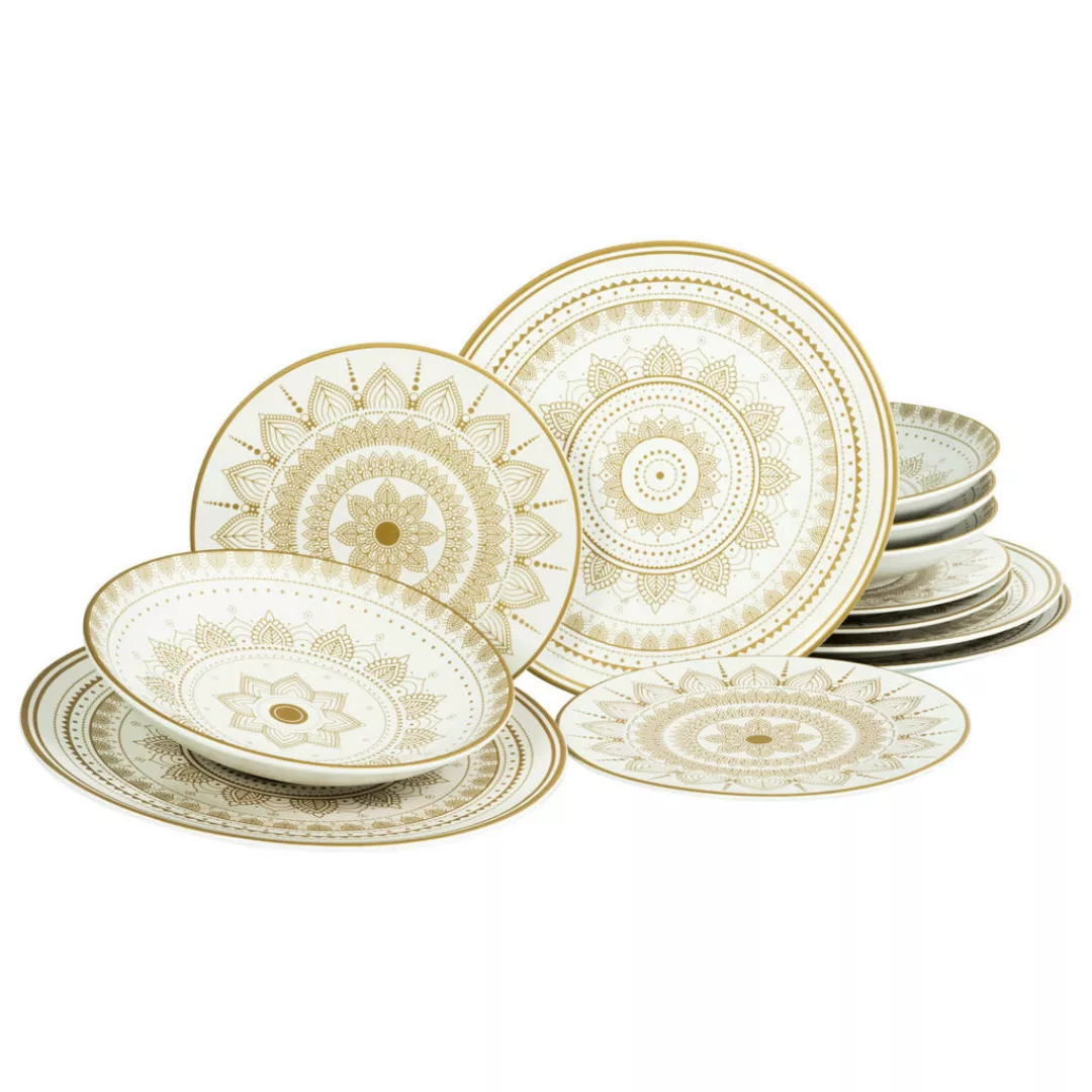 CreaTable Tafelservice MANDALA GOLD weiß Steinzeug 12 tlg. günstig online kaufen