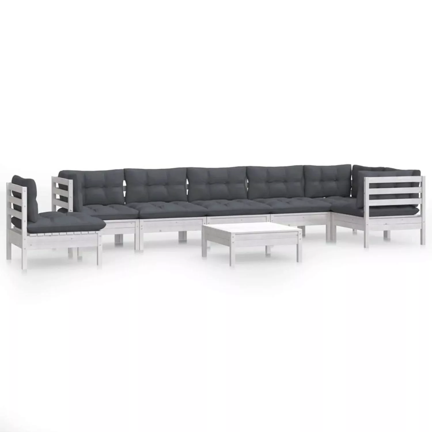 vidaXL 9-tlg Garten-Lounge-Set mit Kissen Weiß Kiefer Massivholz Modell 25 günstig online kaufen