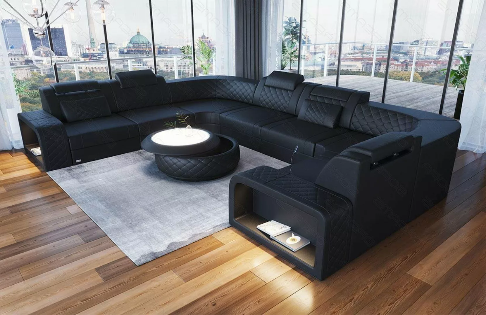 Sofa Dreams Wohnlandschaft Ledersofa Couch Foggia U Form Leder Sofa, mit LE günstig online kaufen