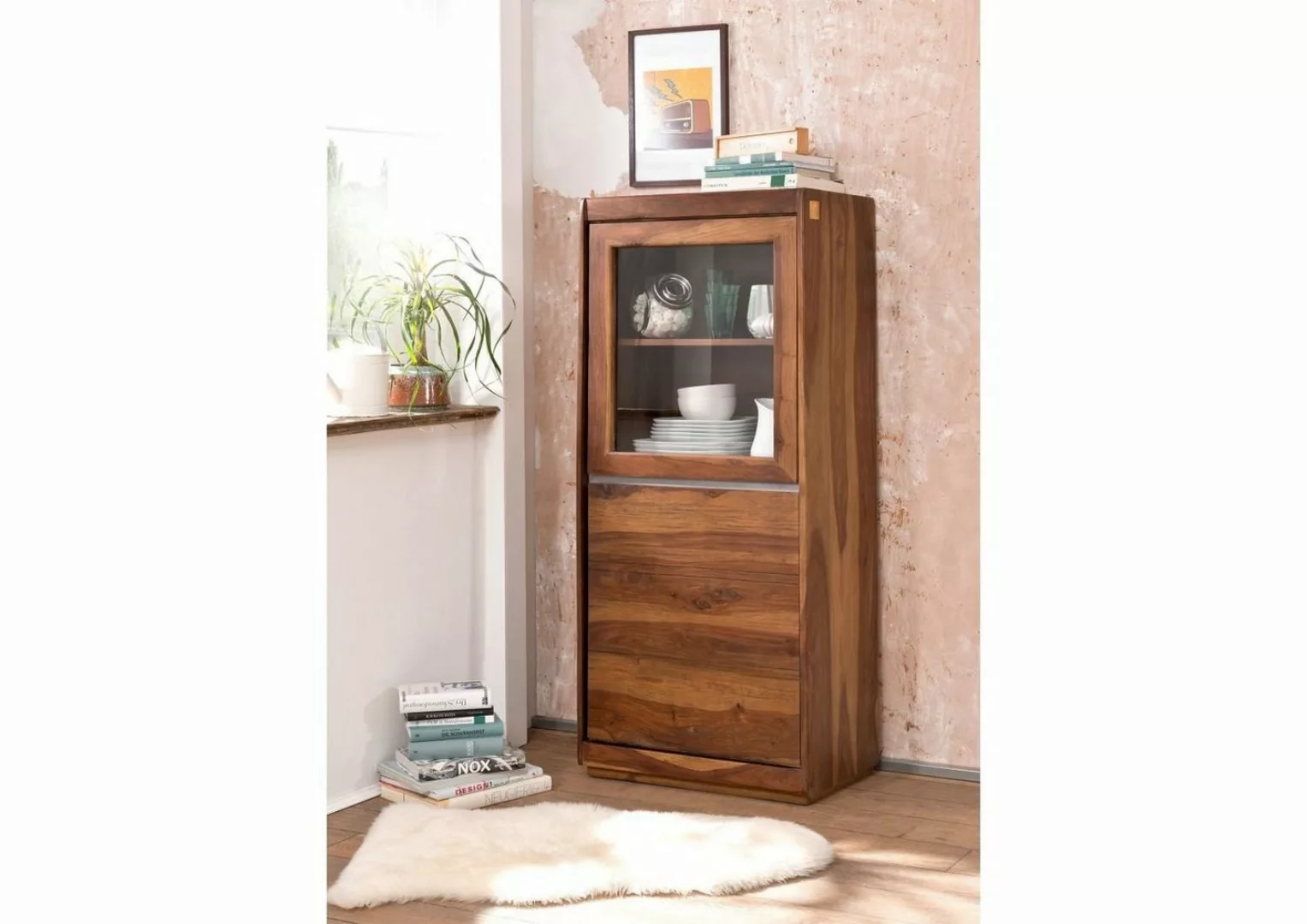 Massivmoebel24 Standvitrine Vitrine Sheesham 63x40x147 noble unique lackier günstig online kaufen