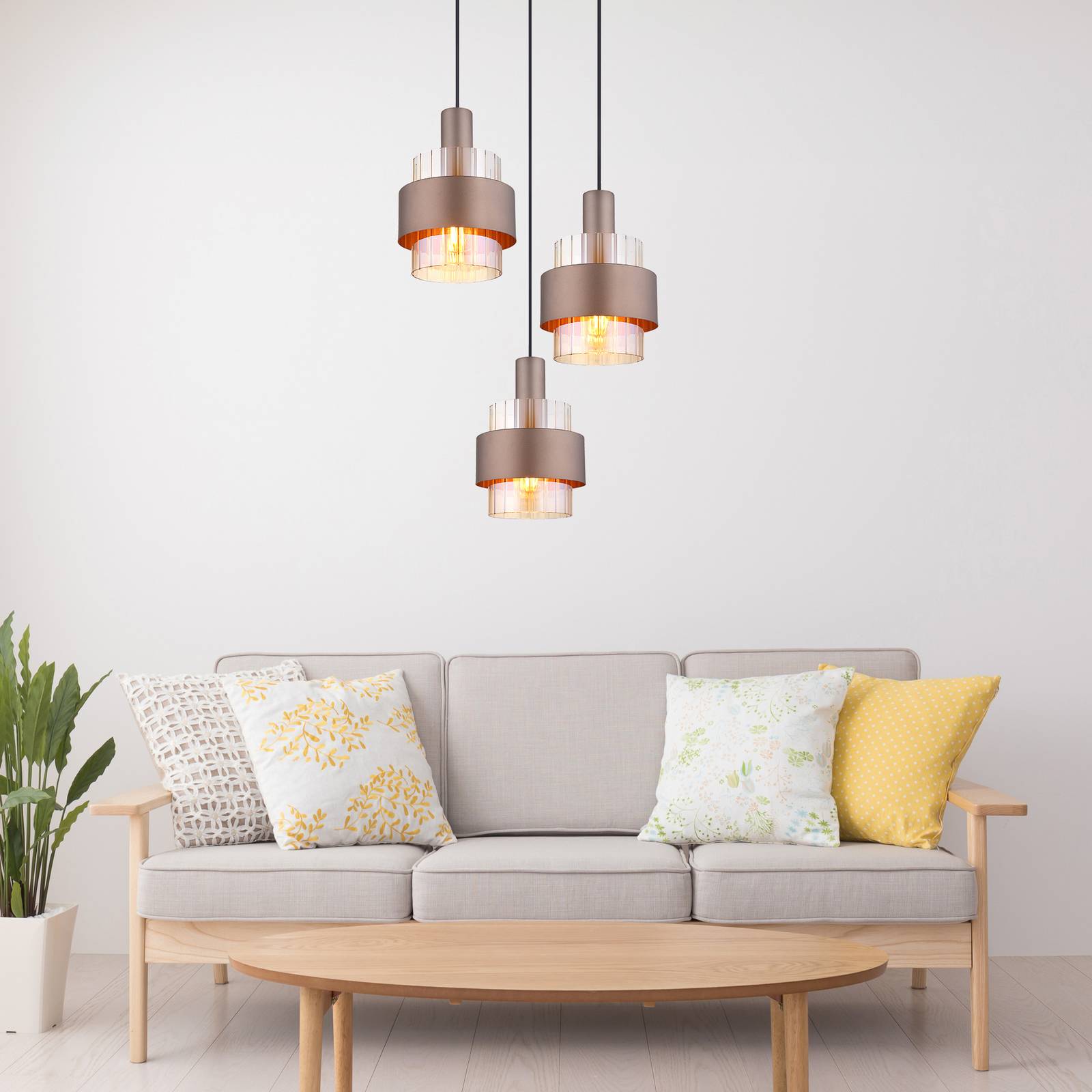 Hängelampe Milley, Ø 45 cm, bronzefarben, 3-flg., Metall günstig online kaufen