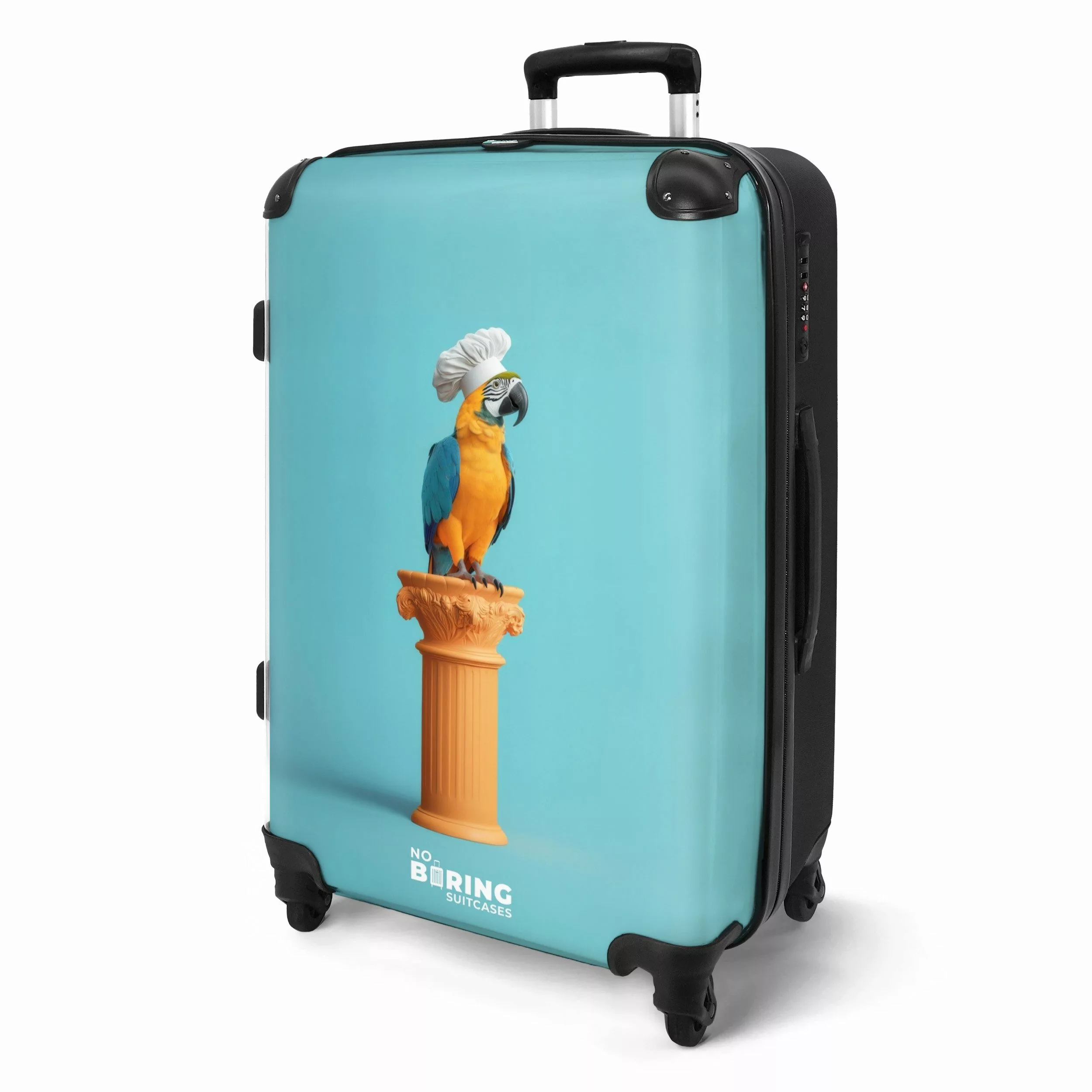 NoBoringSuitcases.com© Hartschalen-Trolley Papagei mit Kochmütze auf günstig online kaufen