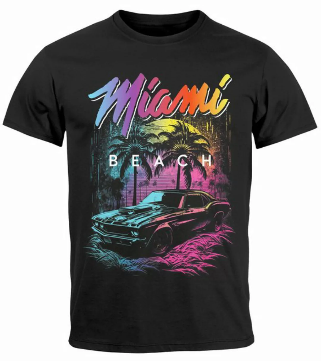 Neverless Print-Shirt Herren T-Shirt Miami Beach USA Oldtimer Car Palmen Pr günstig online kaufen