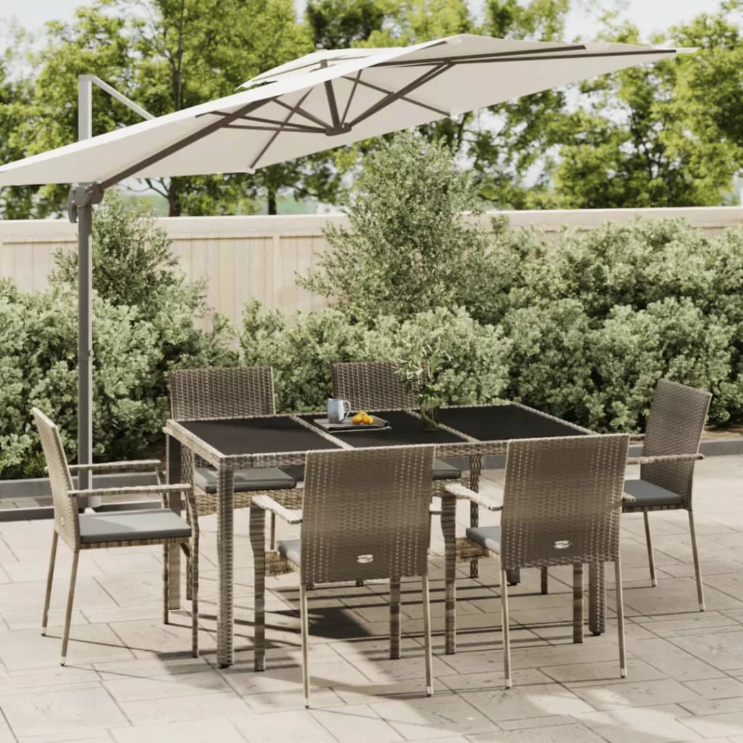 Vidaxl 7-tlg. Garten-essgruppe Mit Kissen Grau Poly Rattan günstig online kaufen