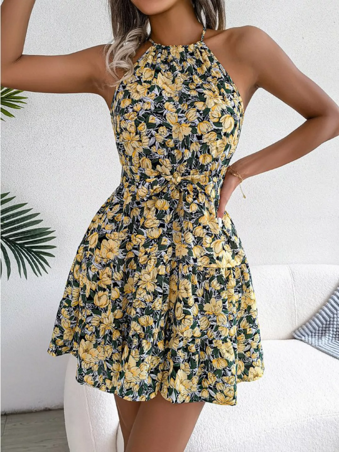 BlauWave Druckkleid Minikleid A-Linie Ärmelloses Kleid Hohe Taille Kleid (1 günstig online kaufen