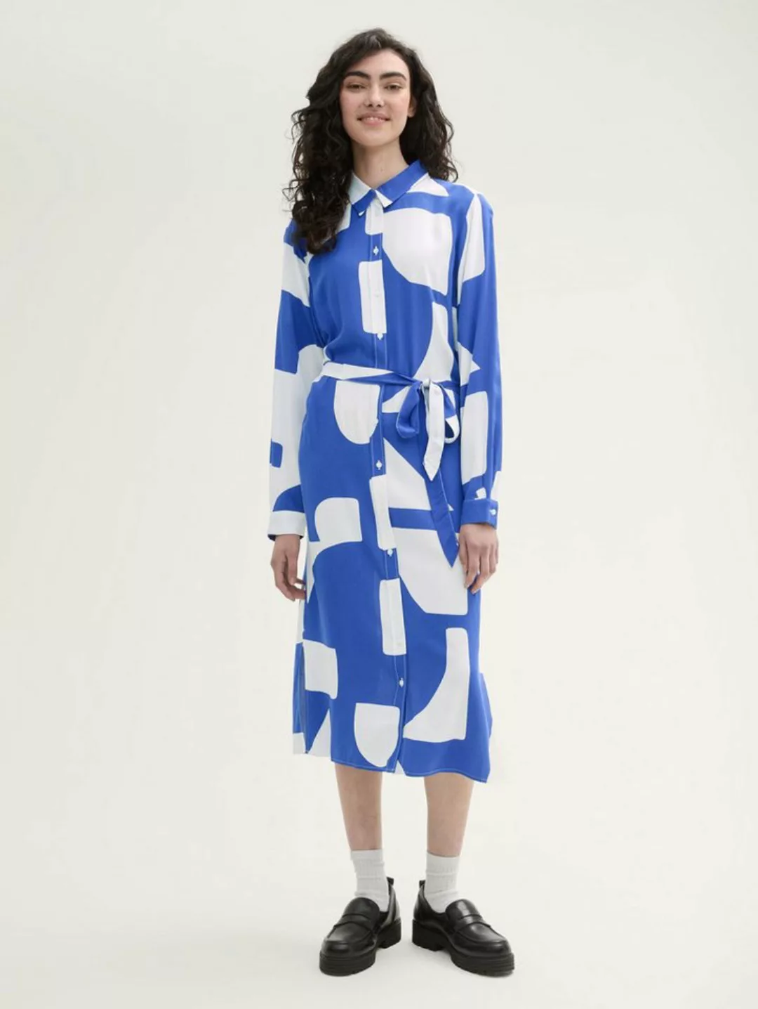 TOM TAILOR Denim Sommerkleid Midi Hemdkleid mit Allover Print günstig online kaufen