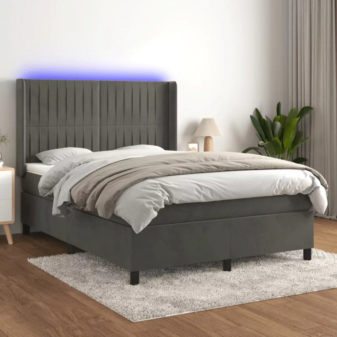 Vidaxl Boxspringbett Mit Matratze & Led Dunkelgrau 140x200 Cm Samt günstig online kaufen