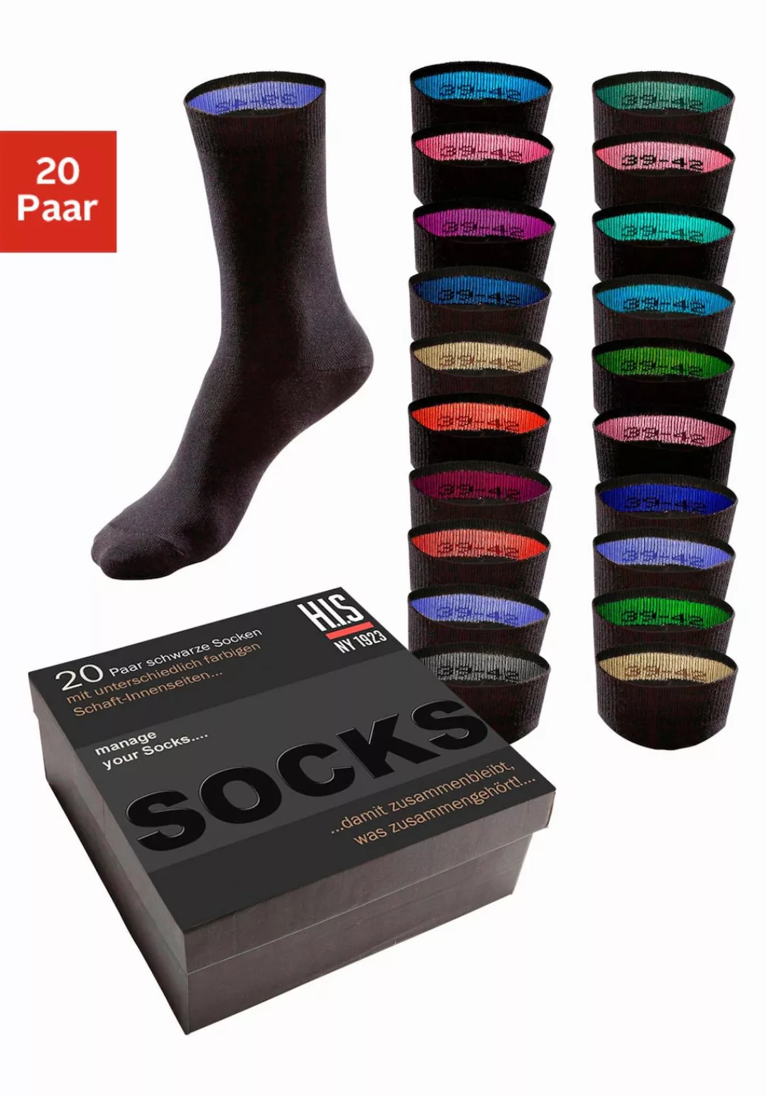 H.I.S Socken, (Box, 20 Paar), in praktischer Geschenkbox günstig online kaufen