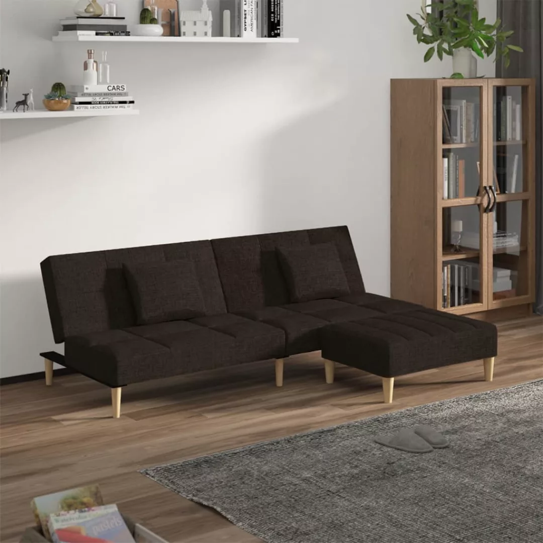 Vidaxl Schlafsofa 2-sitzer Mit 2 Kissen & Hocker Dunkelbraun Stoff günstig online kaufen