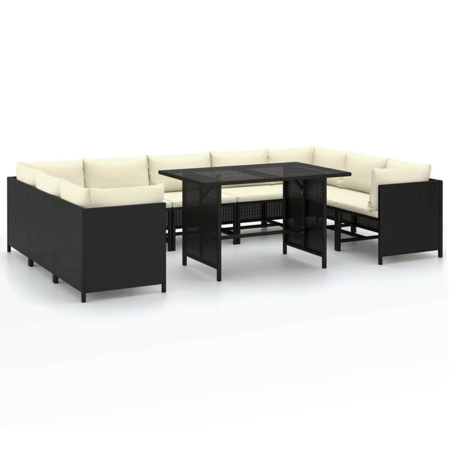 vidaXL 10-tlg Garten-Lounge-Set mit Kissen Poly Rattan Schwarz Modell 4 günstig online kaufen