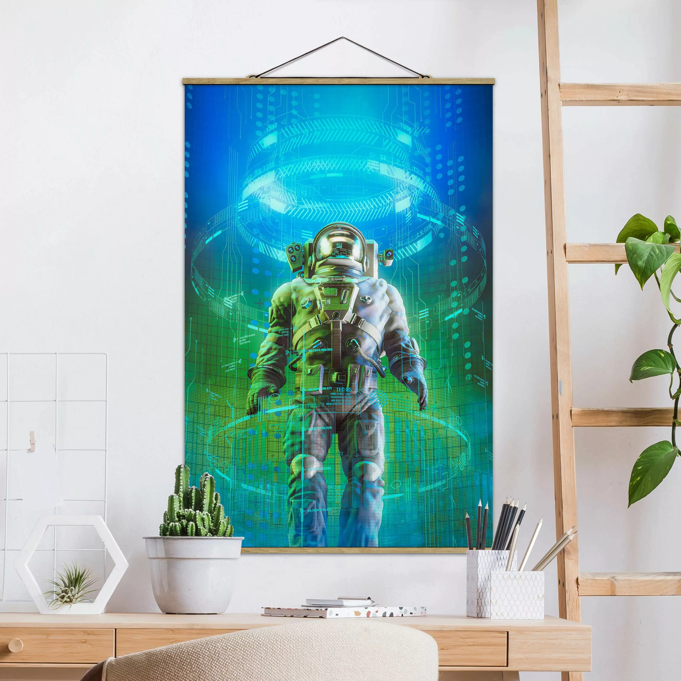 Stoffbild mit Posterleisten Astronaut in Röhre günstig online kaufen