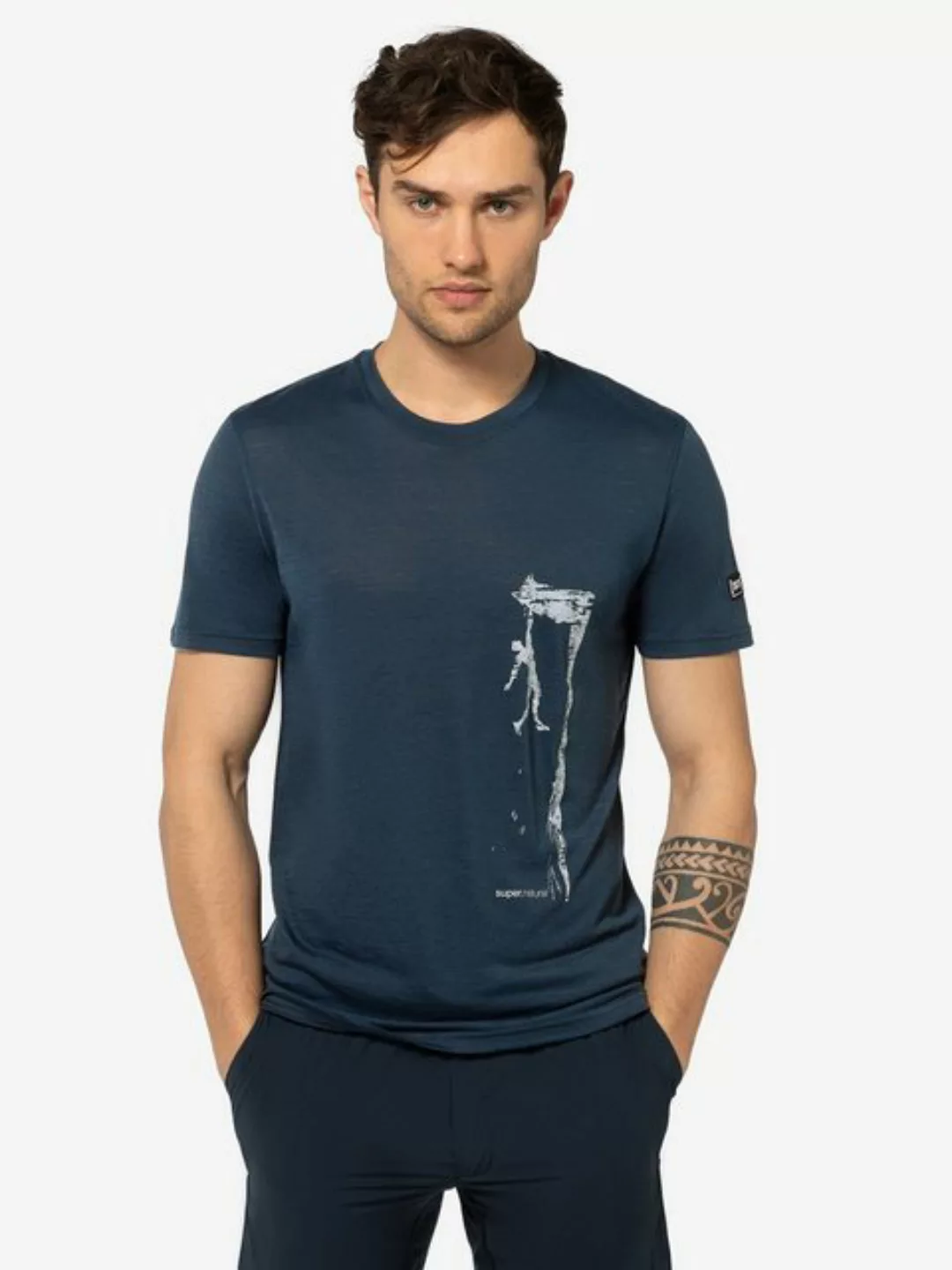 SUPER.NATURAL T-Shirt für Herren, Merino CLIFFHANGER Berg Motiv, atmungsakt günstig online kaufen