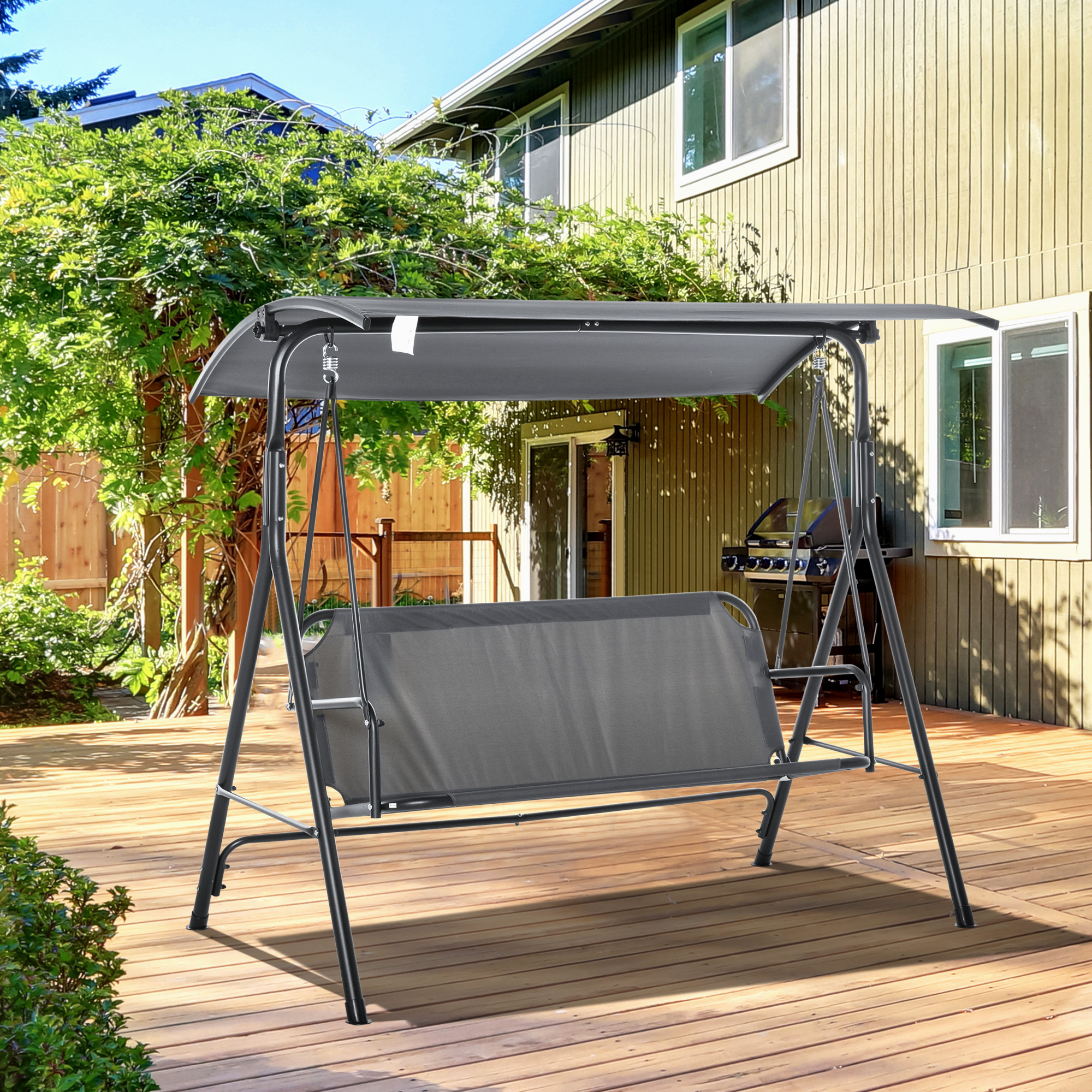 Outsunny 3-Sitzer Gartenschaukelbank mit verstellbarem Sonnenschutz, Outdoo günstig online kaufen