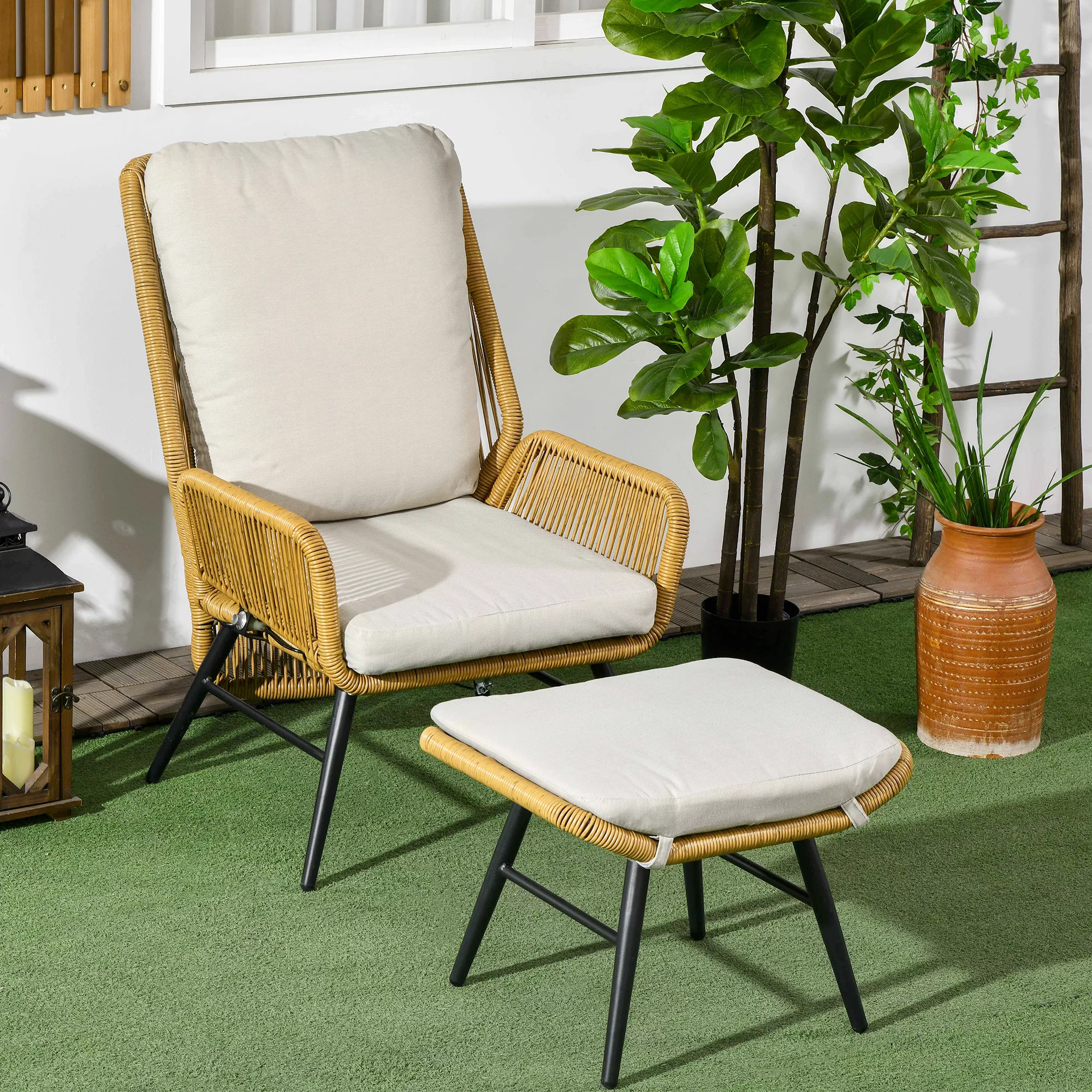 Outsunny Rattan Relaxsessel mit Fußhocker  Gartensessel mit verstellbarer R günstig online kaufen