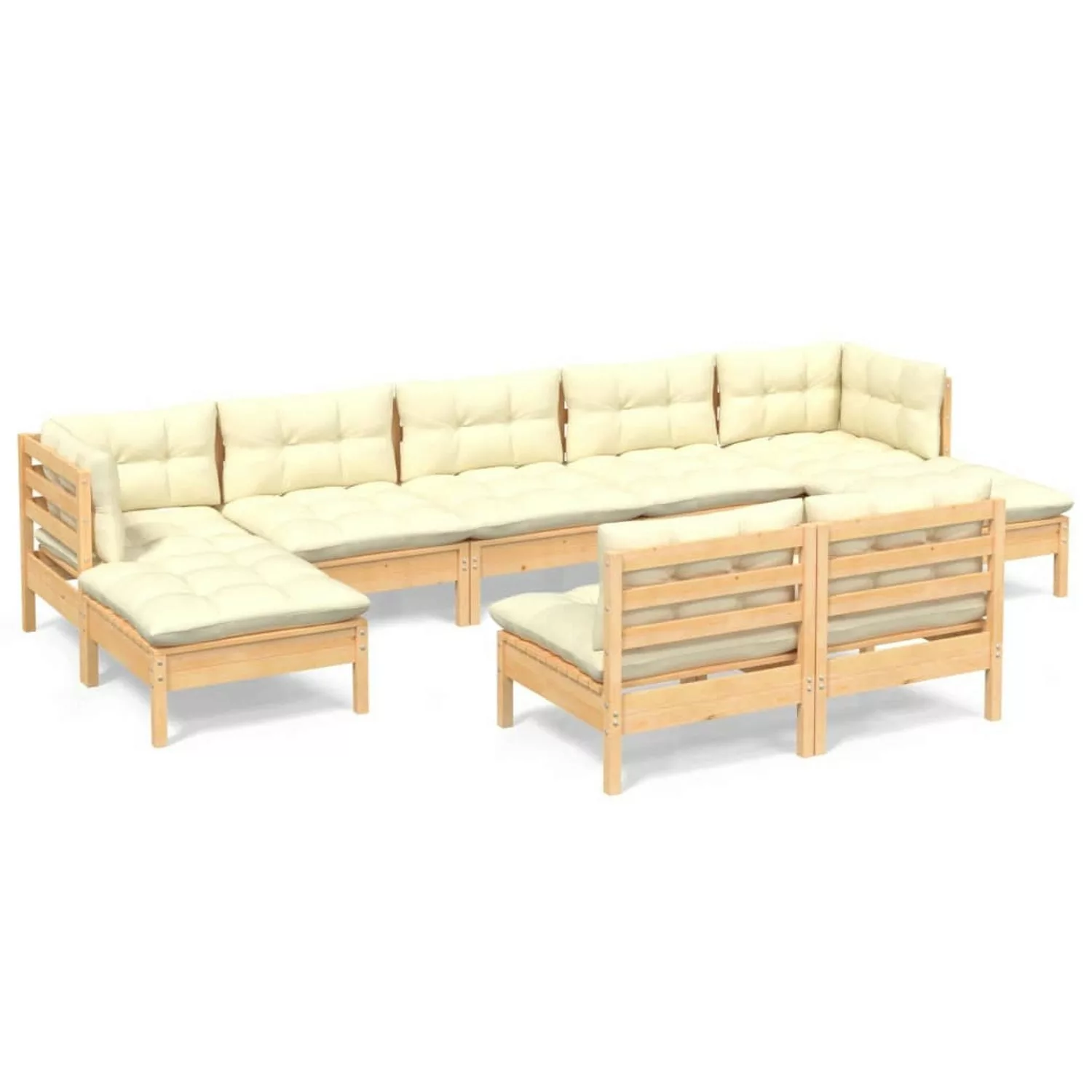 9-tlg. Garten-lounge-set Mit Creme Kissen Kiefernholz günstig online kaufen