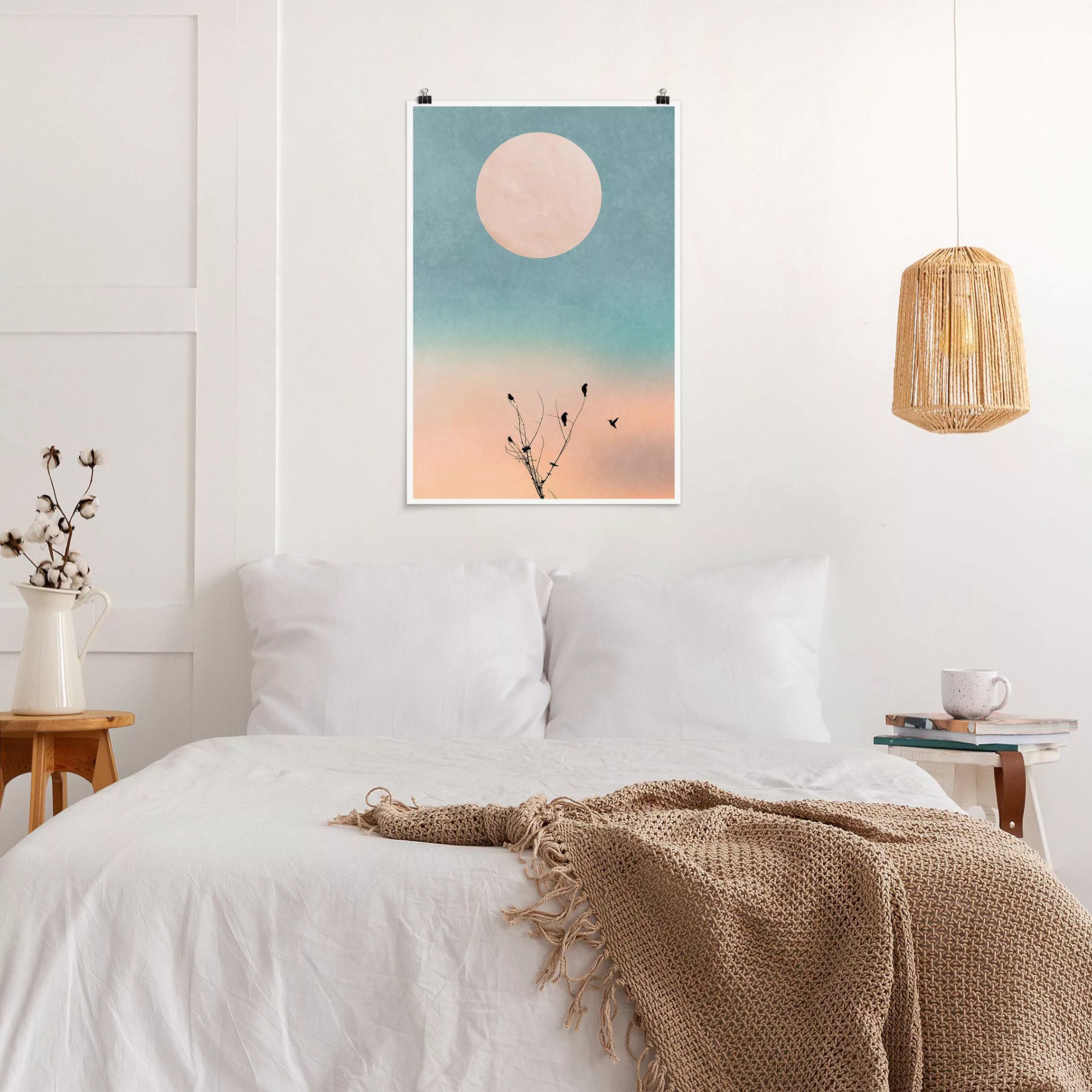 Poster Vögel vor rosa Sonne II günstig online kaufen