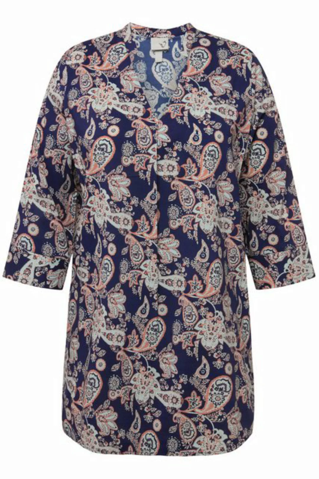 Ulla Popken Longbluse Tunika Paisleymuster V-Ausschnitt Stehkragen günstig online kaufen