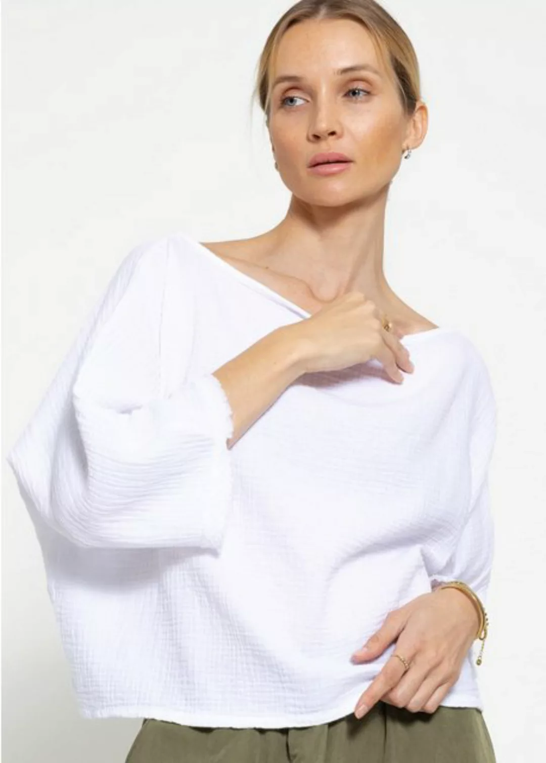 SASSYCLASSY 3/4-Arm-Shirt Musselin Shirt mit Rundhalsausschnitt 100% Baumwo günstig online kaufen