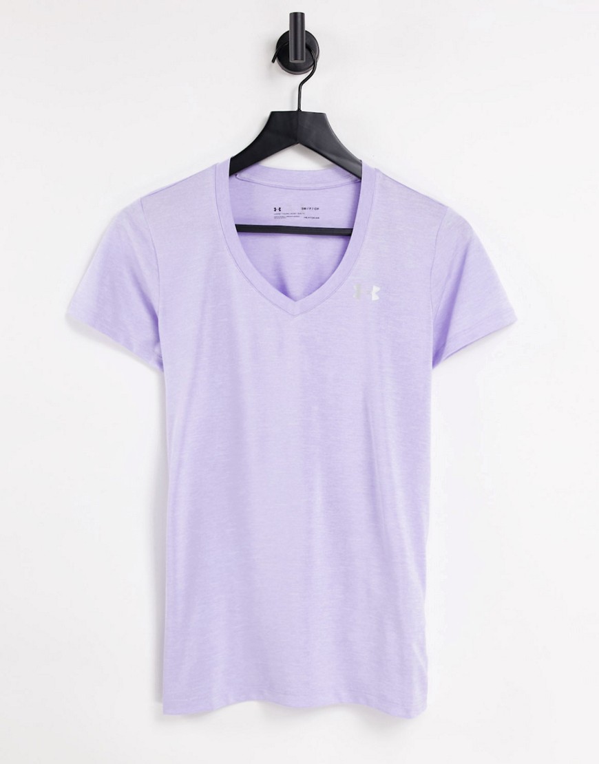 Under Armour – Tech – T-Shirt mit V-Ausschnitt in Violett günstig online kaufen