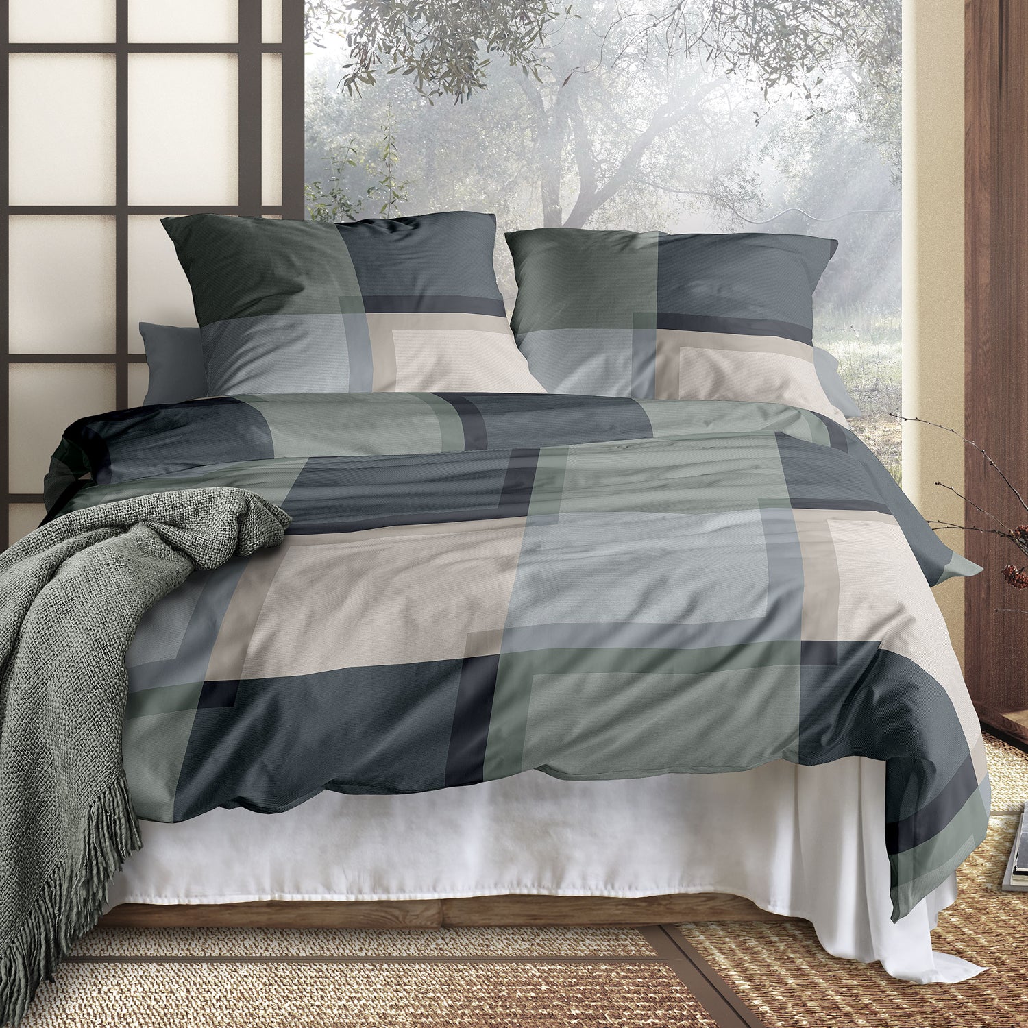 Irisette Mako Satin Bettwäsche Wave 8672-30 Kariert Blau Grün 135x200 günstig online kaufen