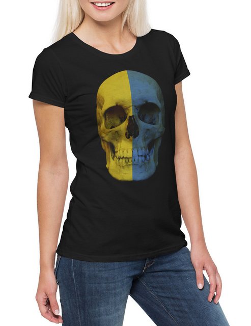 Urban Backwoods Print-Shirt Classic Ukraine Skull Flag Damen T-Shirt Totenk günstig online kaufen