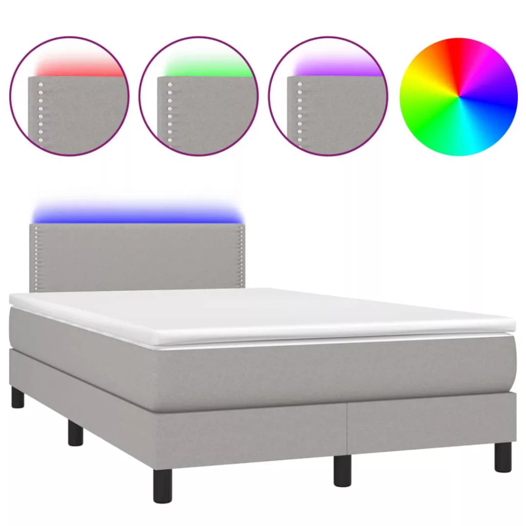 Vidaxl Boxspringbett Mit Matratze & Led Hellgrau 120x200 Cm Stoff günstig online kaufen