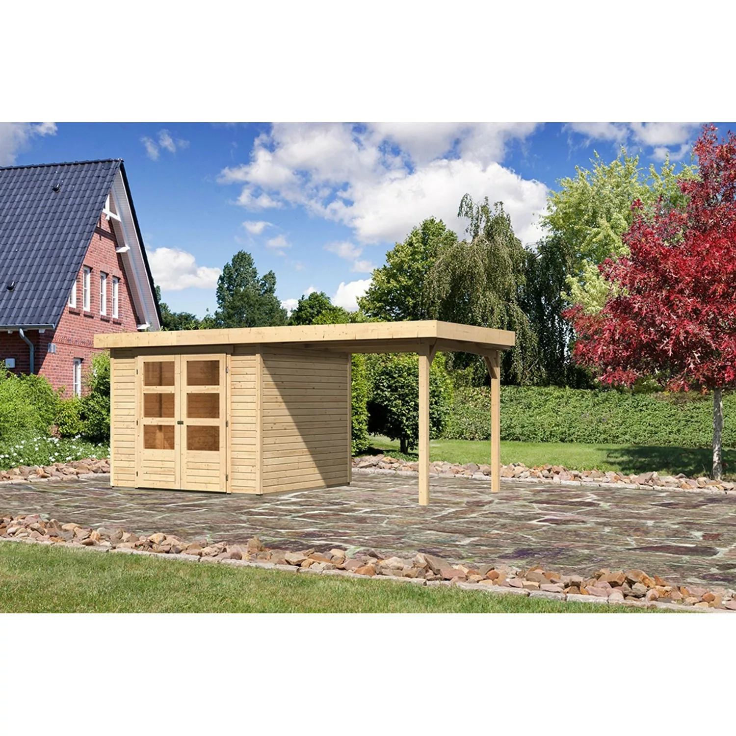 Karibu Holz-Gartenhaus/Gerätehaus Boras Natur Flachdach Unbehandelt 238 cm günstig online kaufen