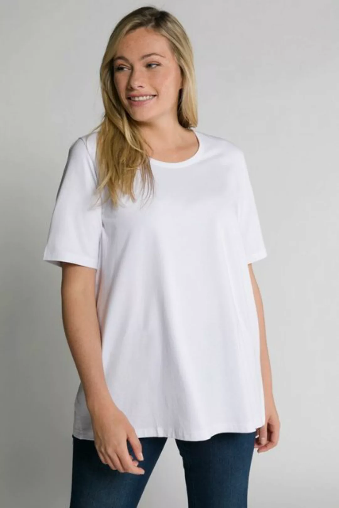 Ulla Popken Rundhalsshirt T-Shirt A-Linie Rundhalsausschnitt Halbarm günstig online kaufen